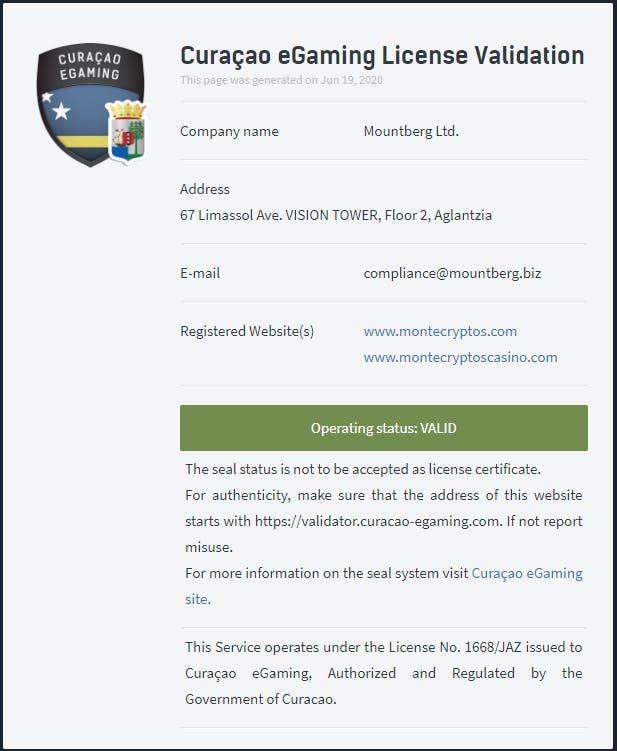 licence curaçao montecryptos