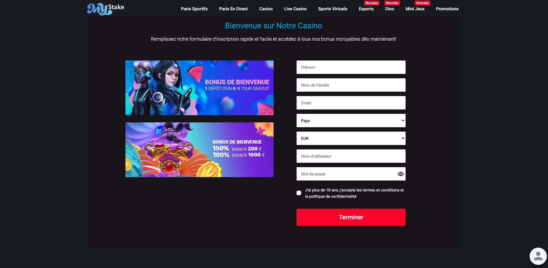Que remplir sur MyStake lors de l'inscription