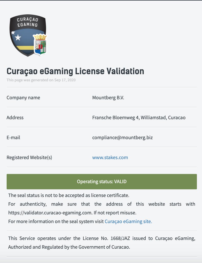 Curaçao licence pour Stakes