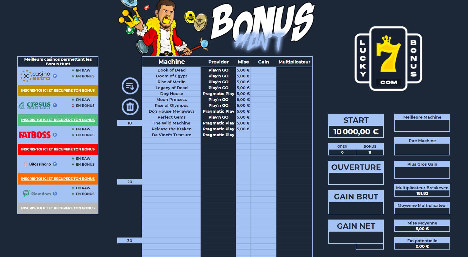 screenshot bonus hunt board