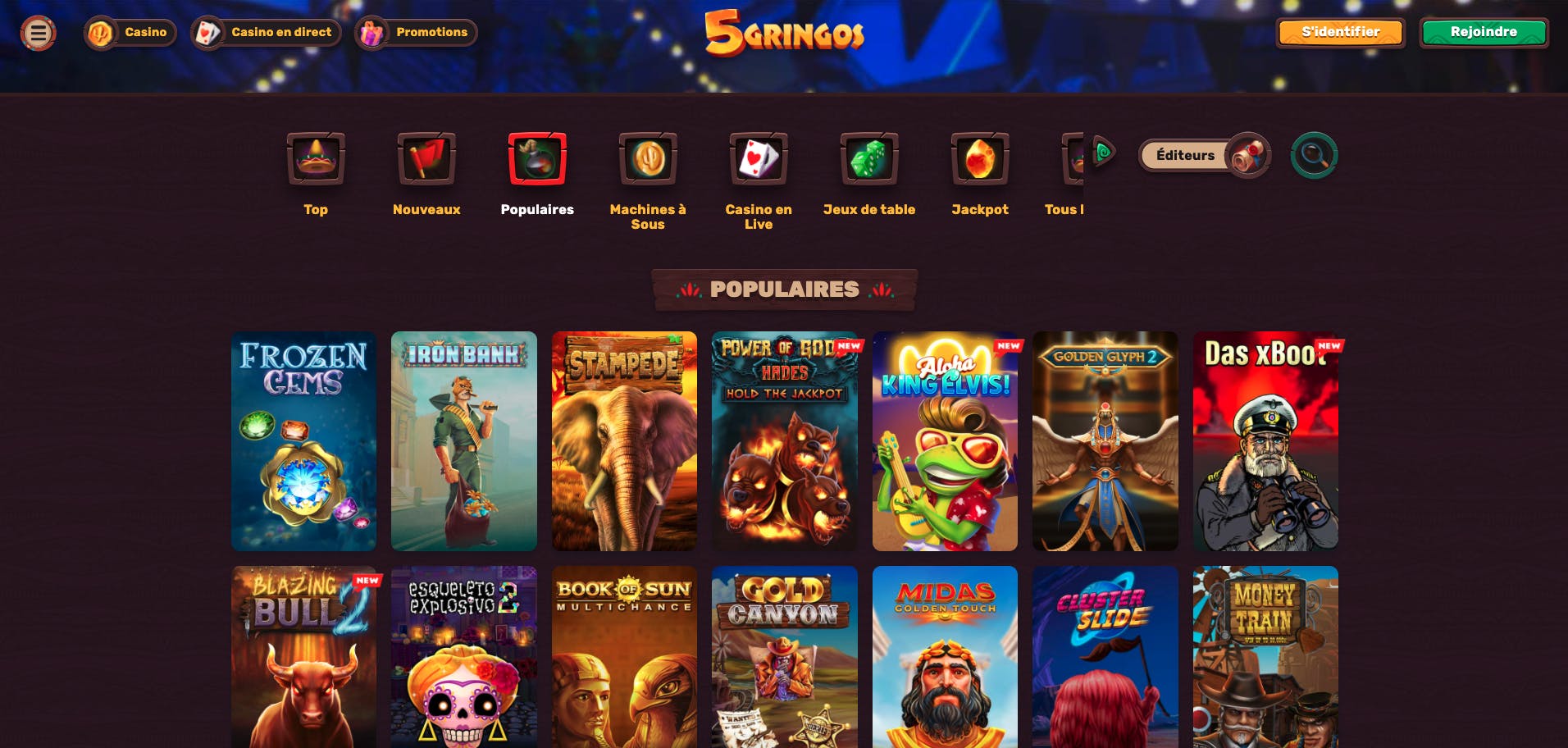 Les jeux disponibles sur 5Gringos