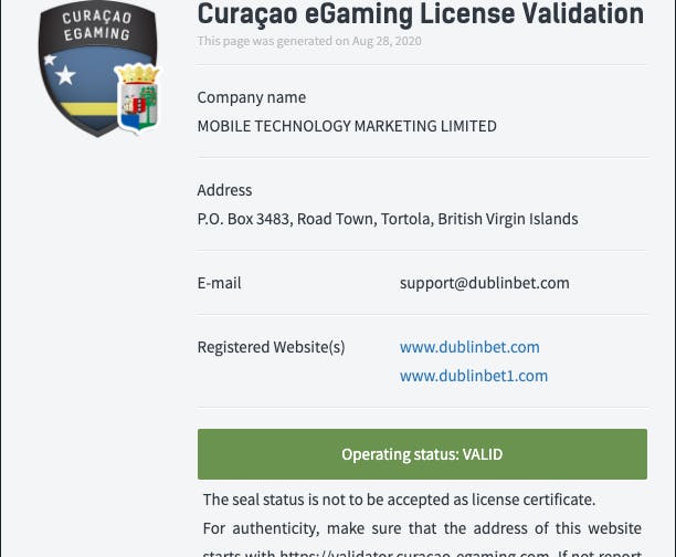 Licence Dublinbet