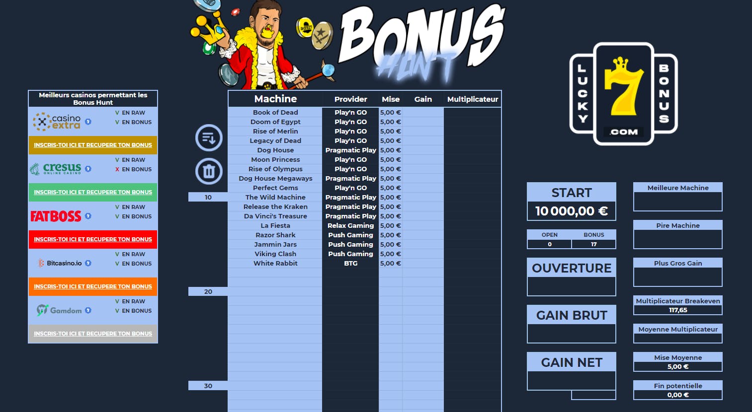screenshot bonus hunt board