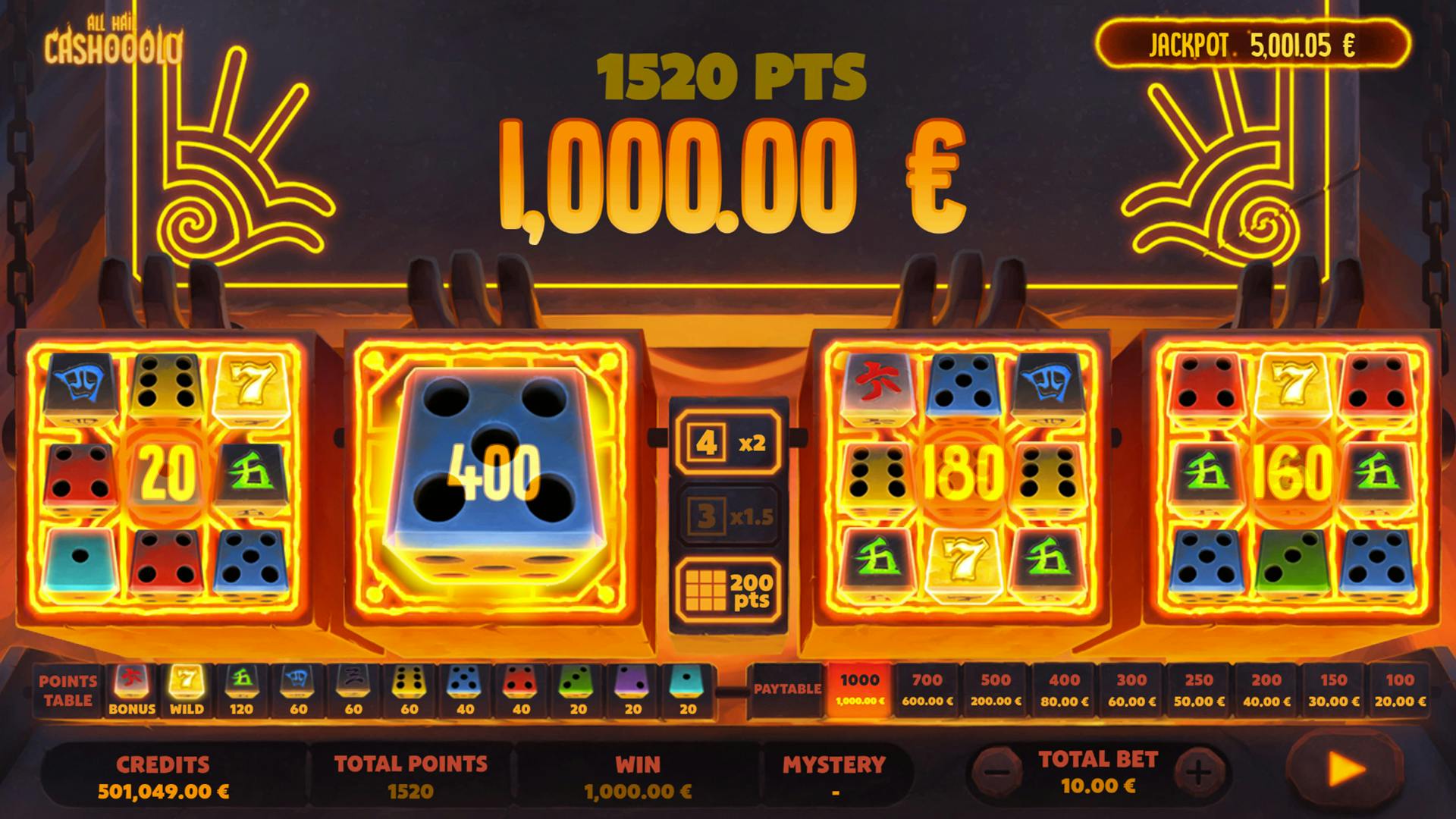 All Hail Cashooolu dice game met jackpot van Gaming1