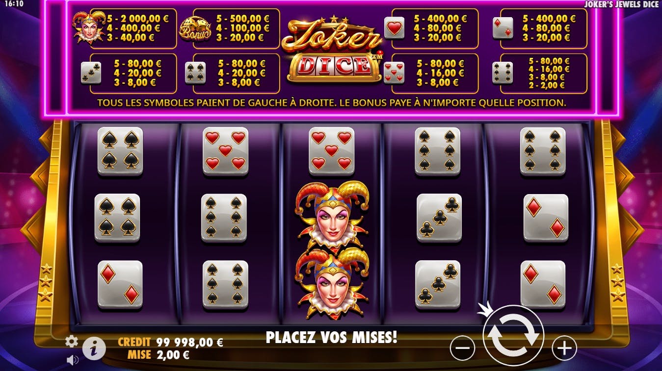 Gains en folie avec Joker Jewels Dice de Pragmatic Play
