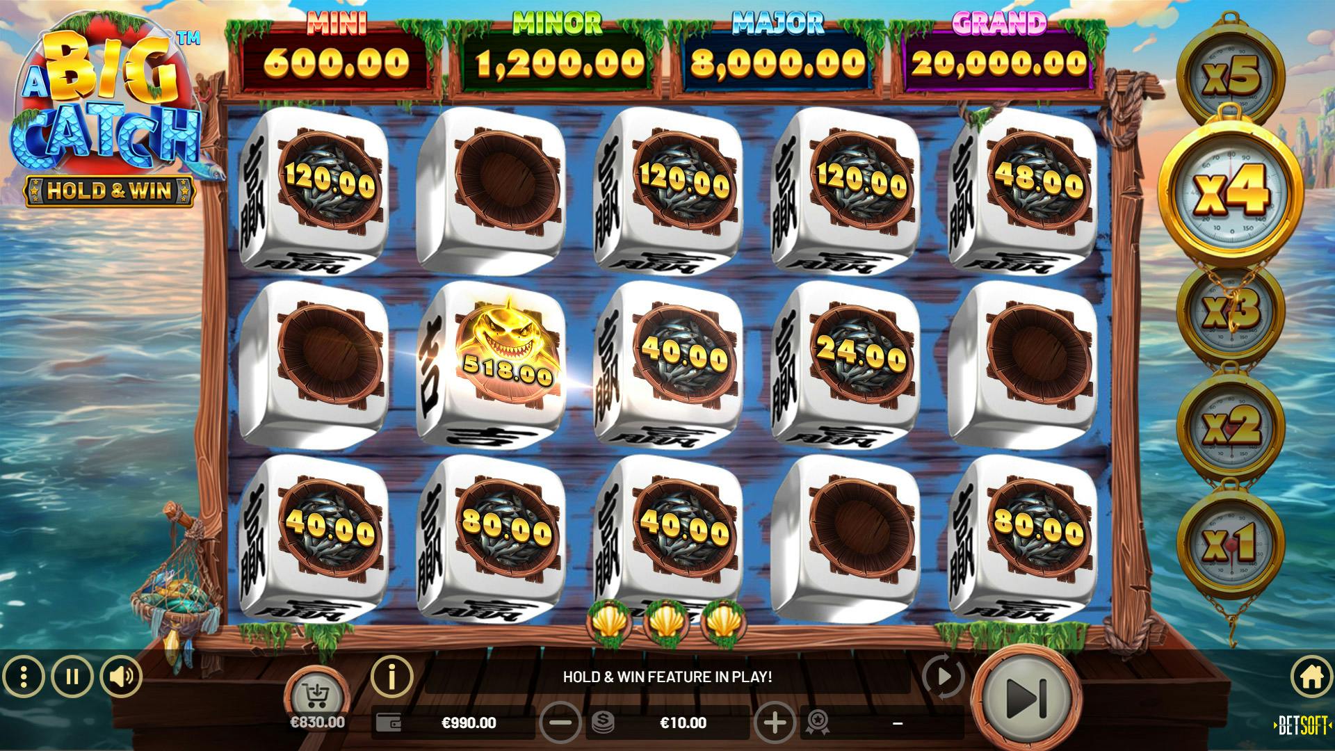 Betsoft Big Catch diceslot with hold & win