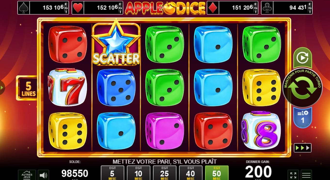 Golden apples on the Amusenet Apple Dice