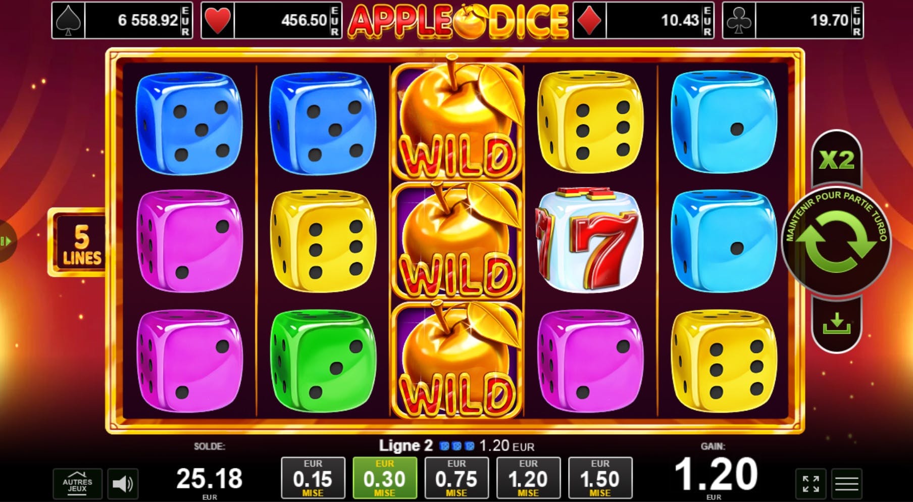 Golden apples on the Amusenet Apple Dice
