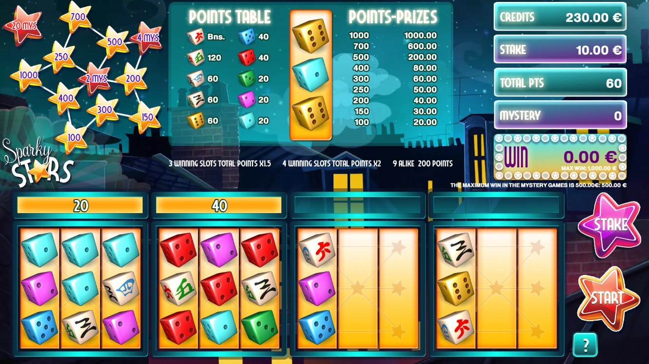 Sparky Stars dice game from Gaming1, collect the stars!