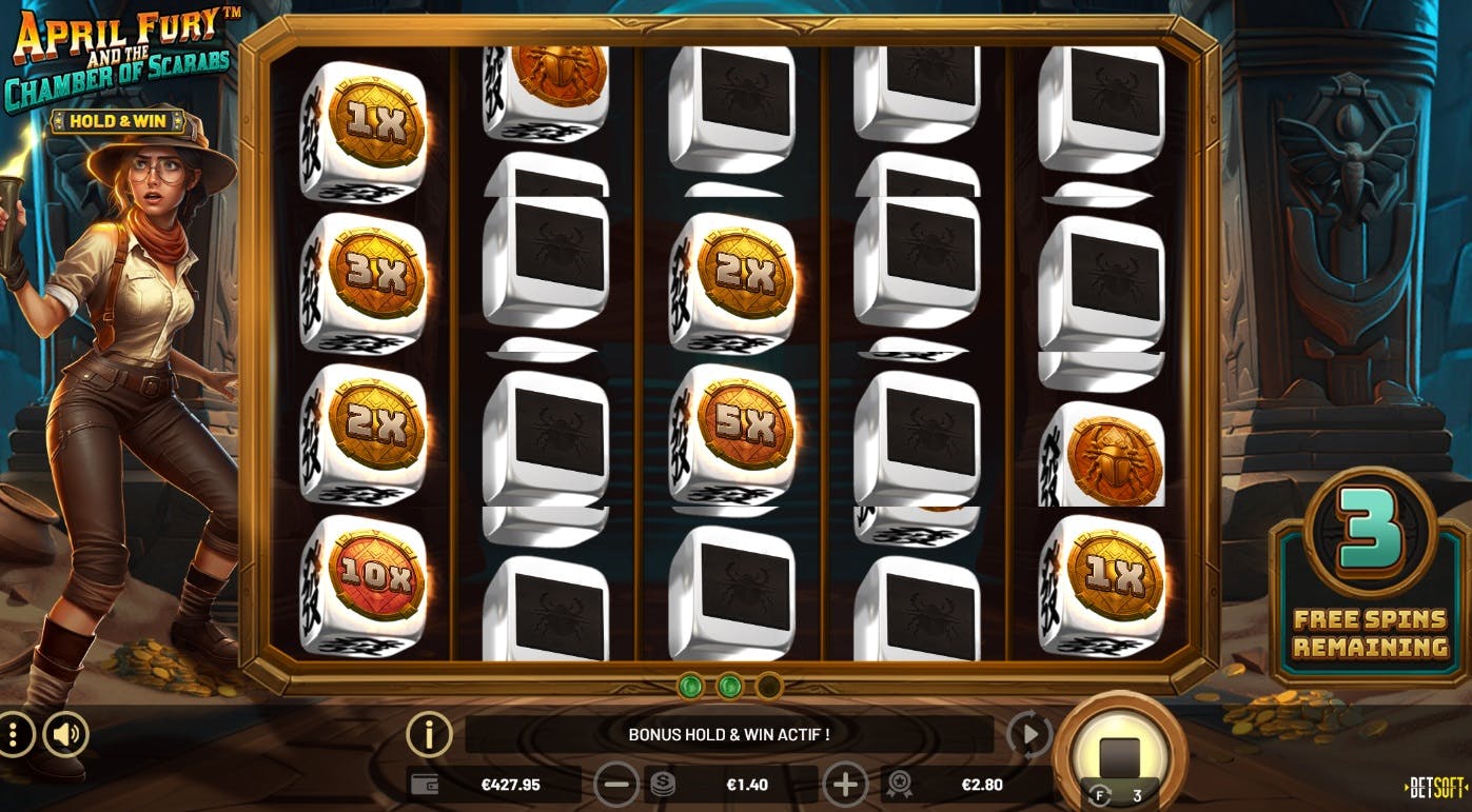 Solve the mysteries on Betsoft April Fury dice slot