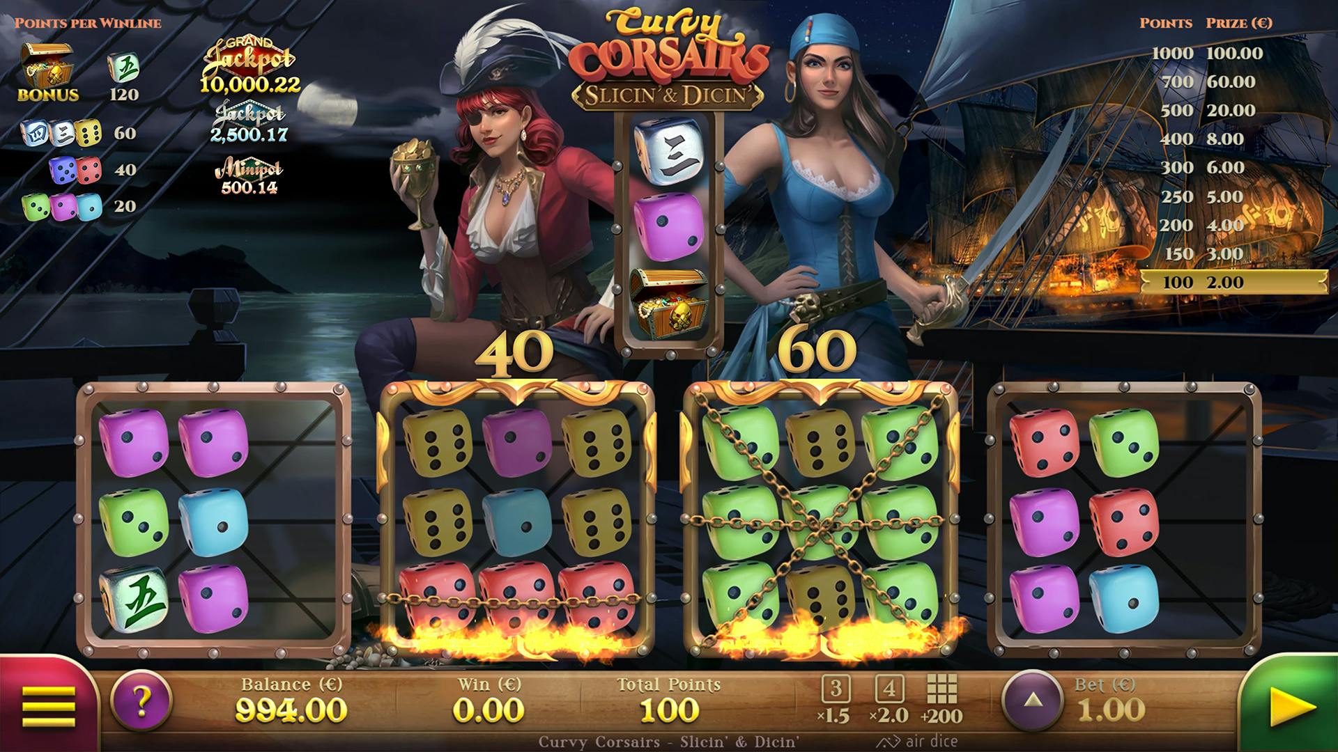 Airdice Curvy Corsairs Dice, zeil op de winsten.