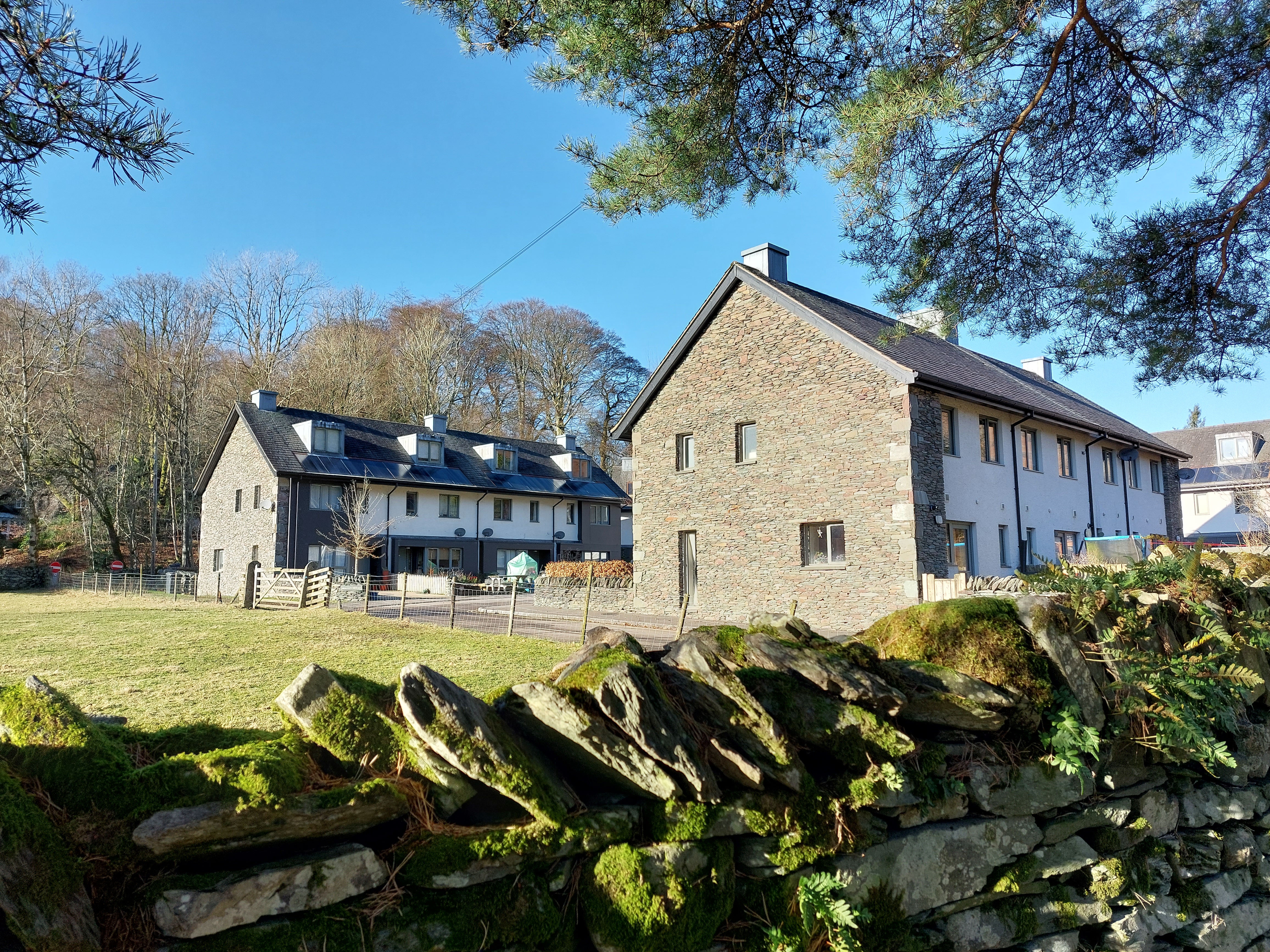Stone wall and houses