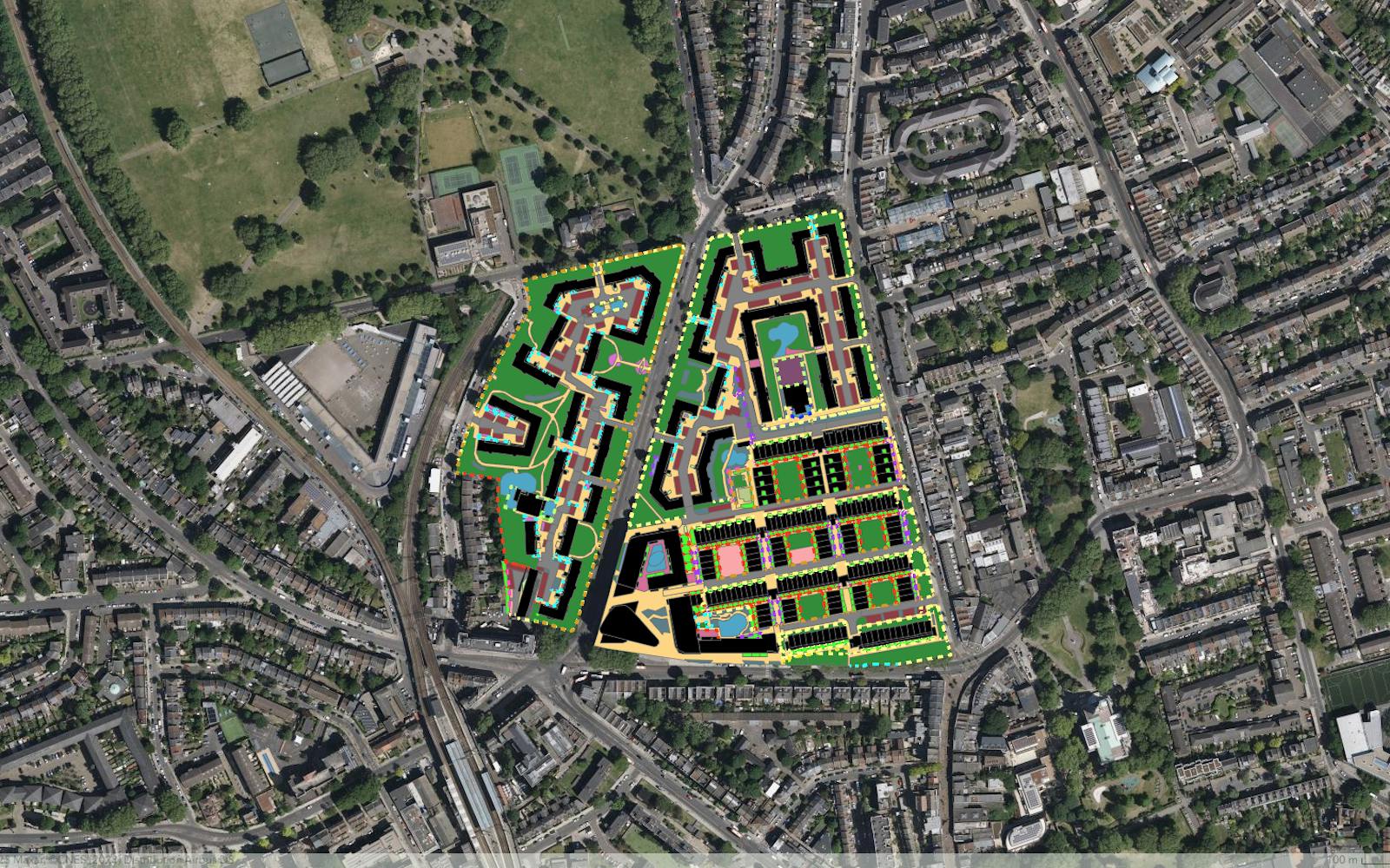 Aerial map of a Peabody housing estate