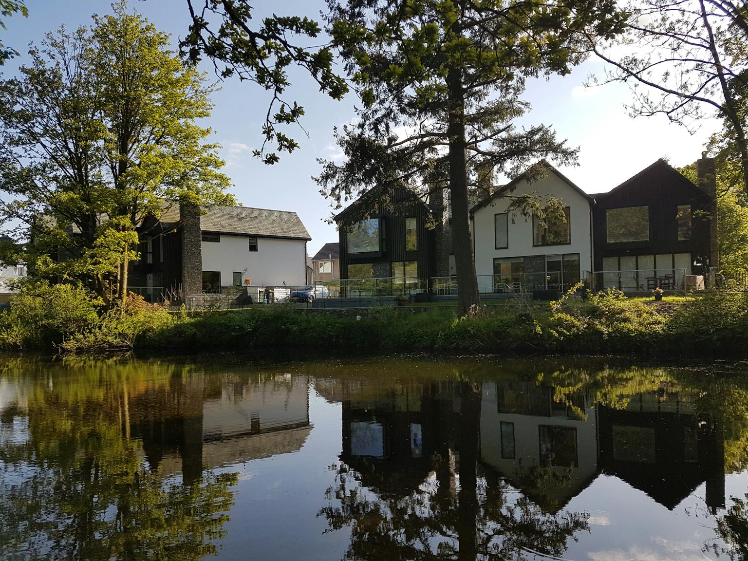 Houses by lake