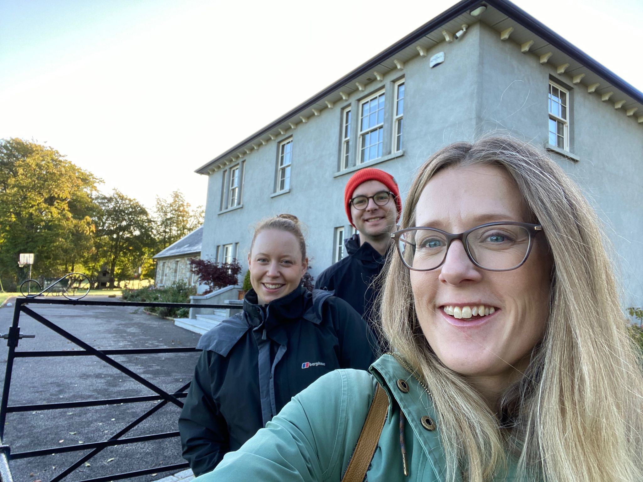 Three people outside