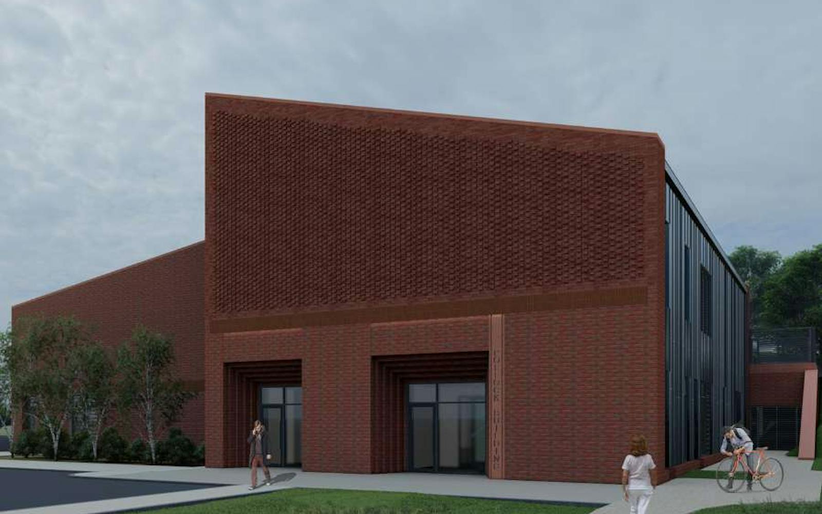 Front of building with brick wall