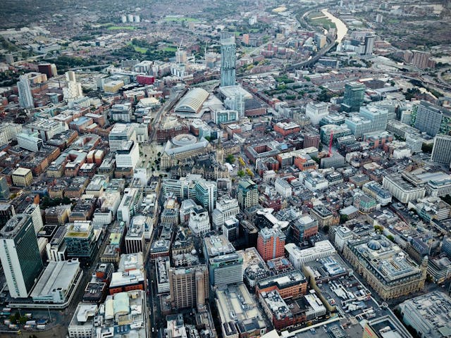 Aerial view of Manchester city centre