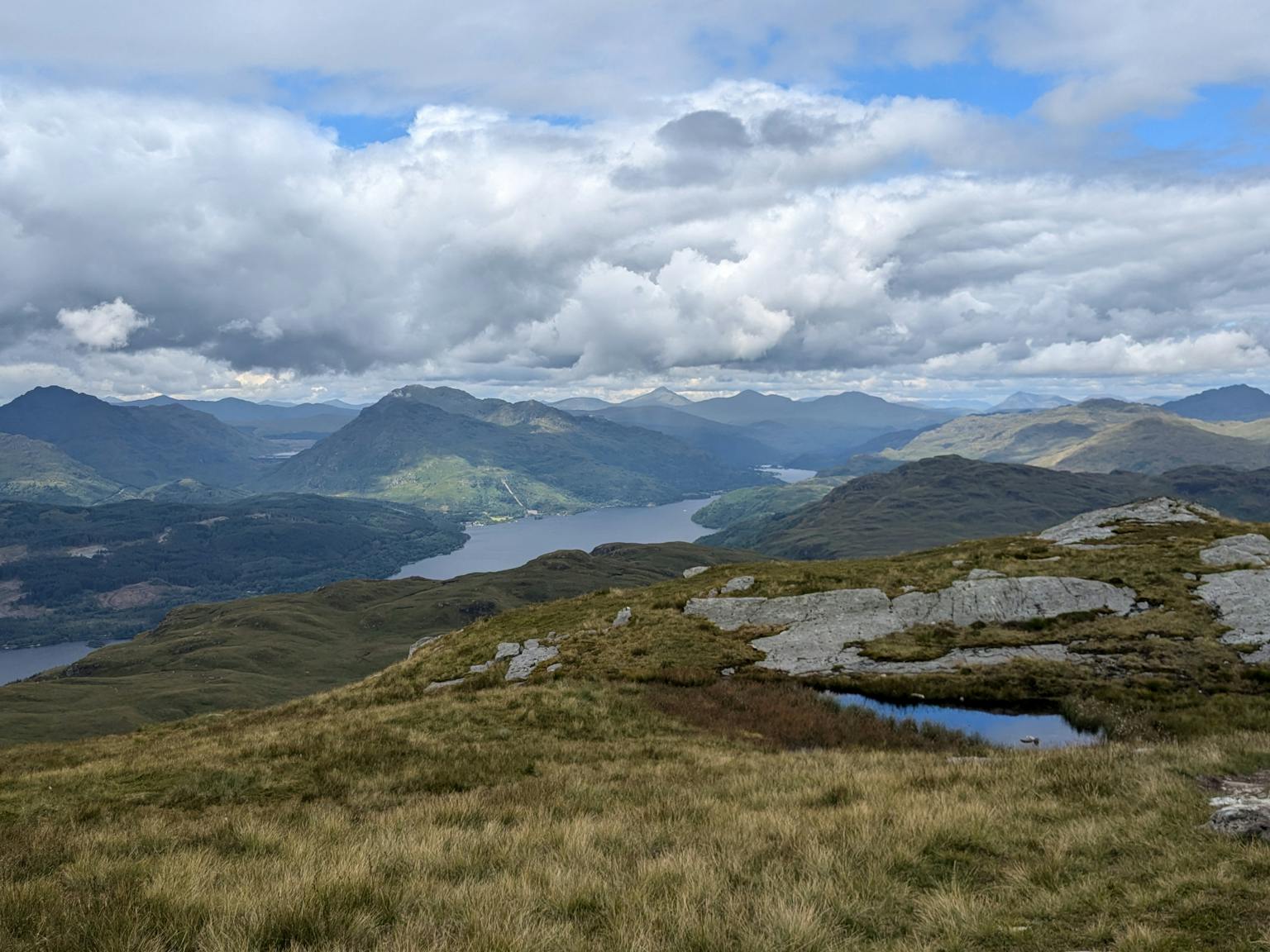 Scottish landscape with mountains in the background and a loch