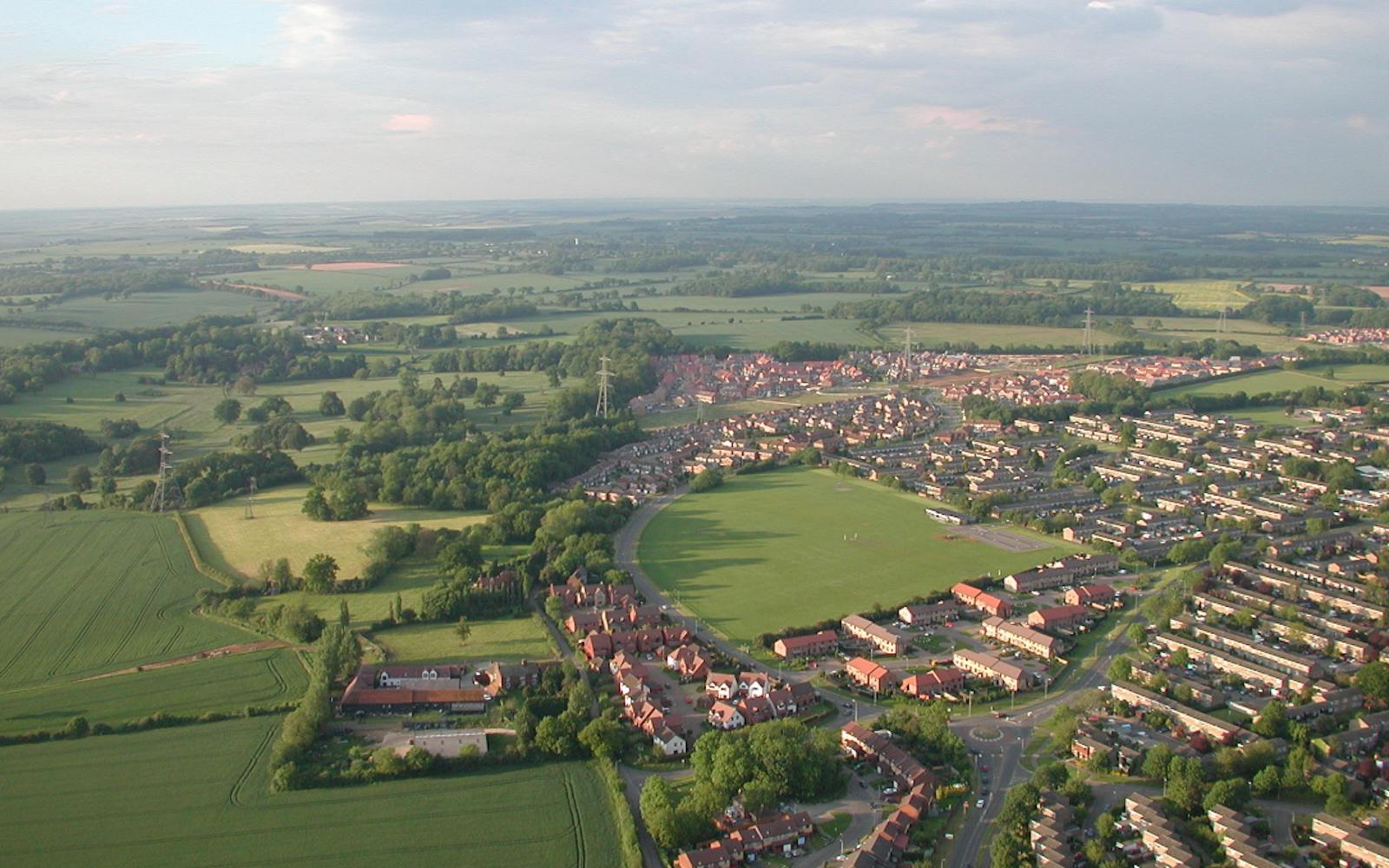 An aerial view of a town