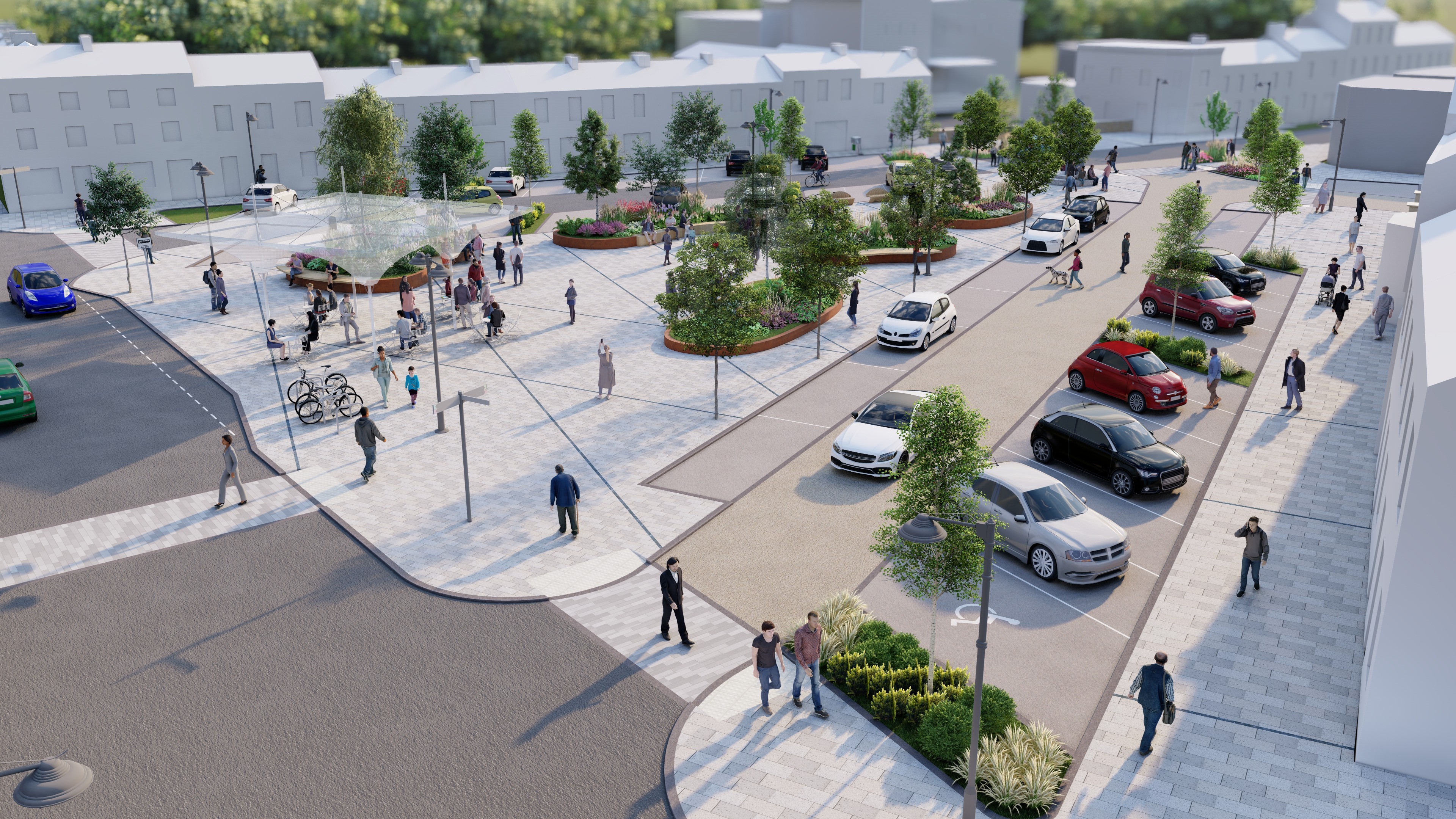 an aerial view of a town