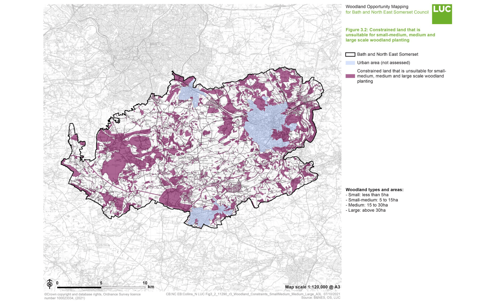 Map showing constrained land that is unsuitable for small scale woodland planting
