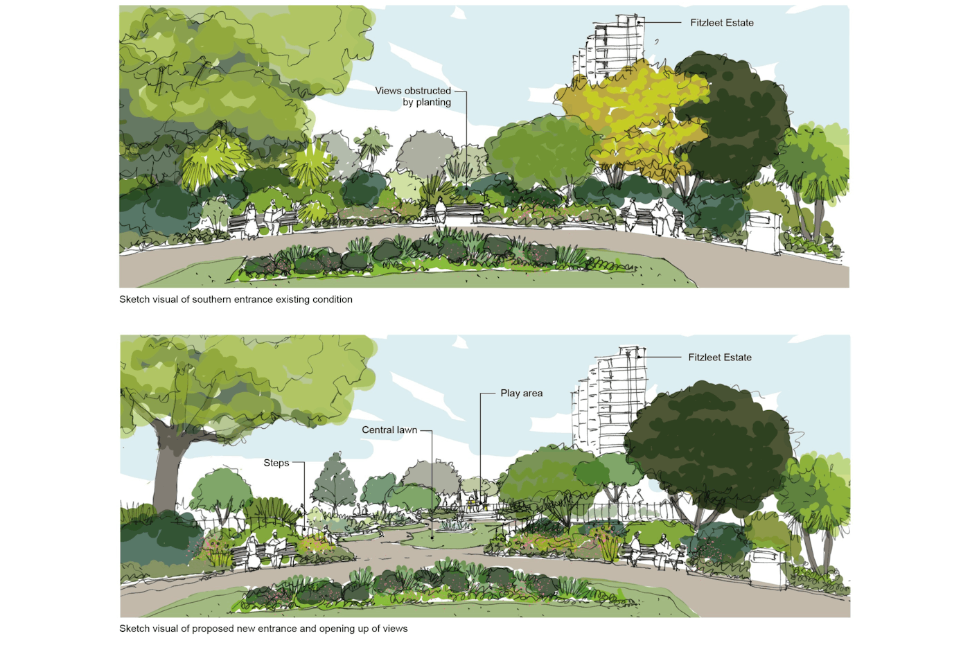a drawing of a park