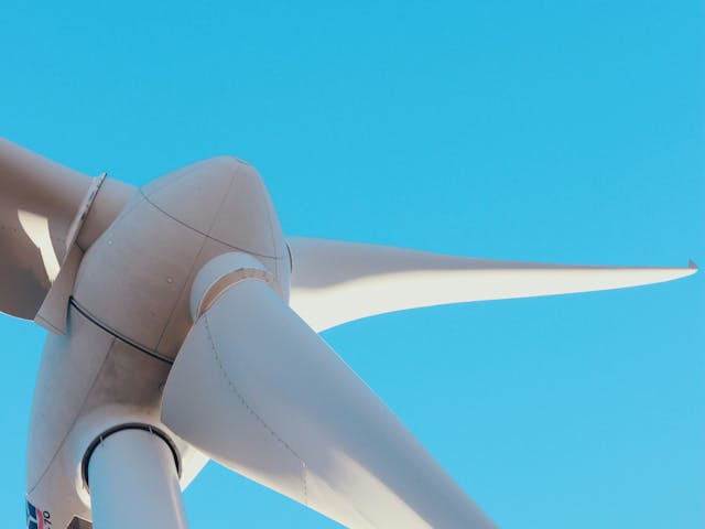 a close up of a wind turbine