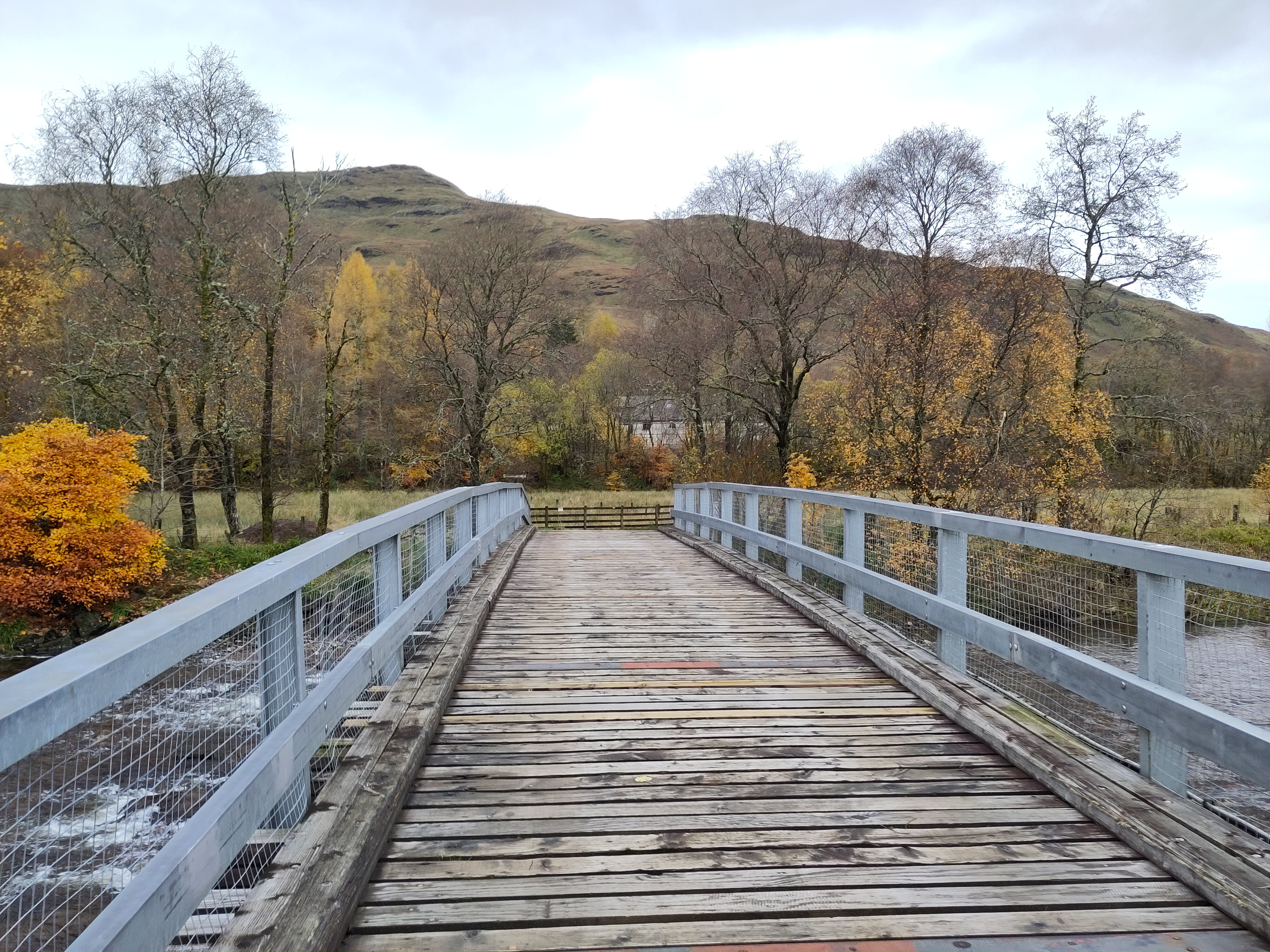 a wooden bridge over a river