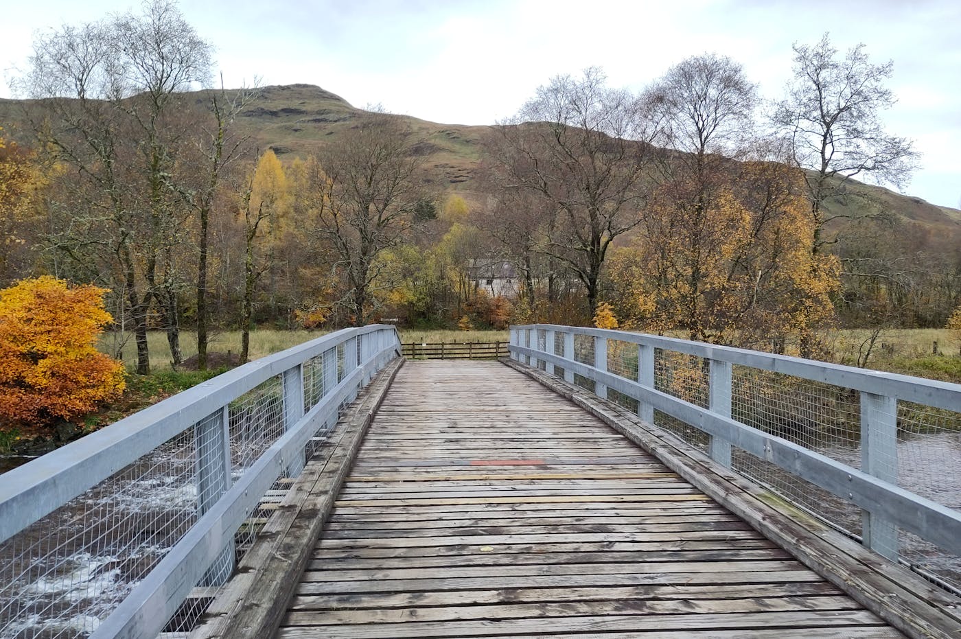 a wooden bridge over a river