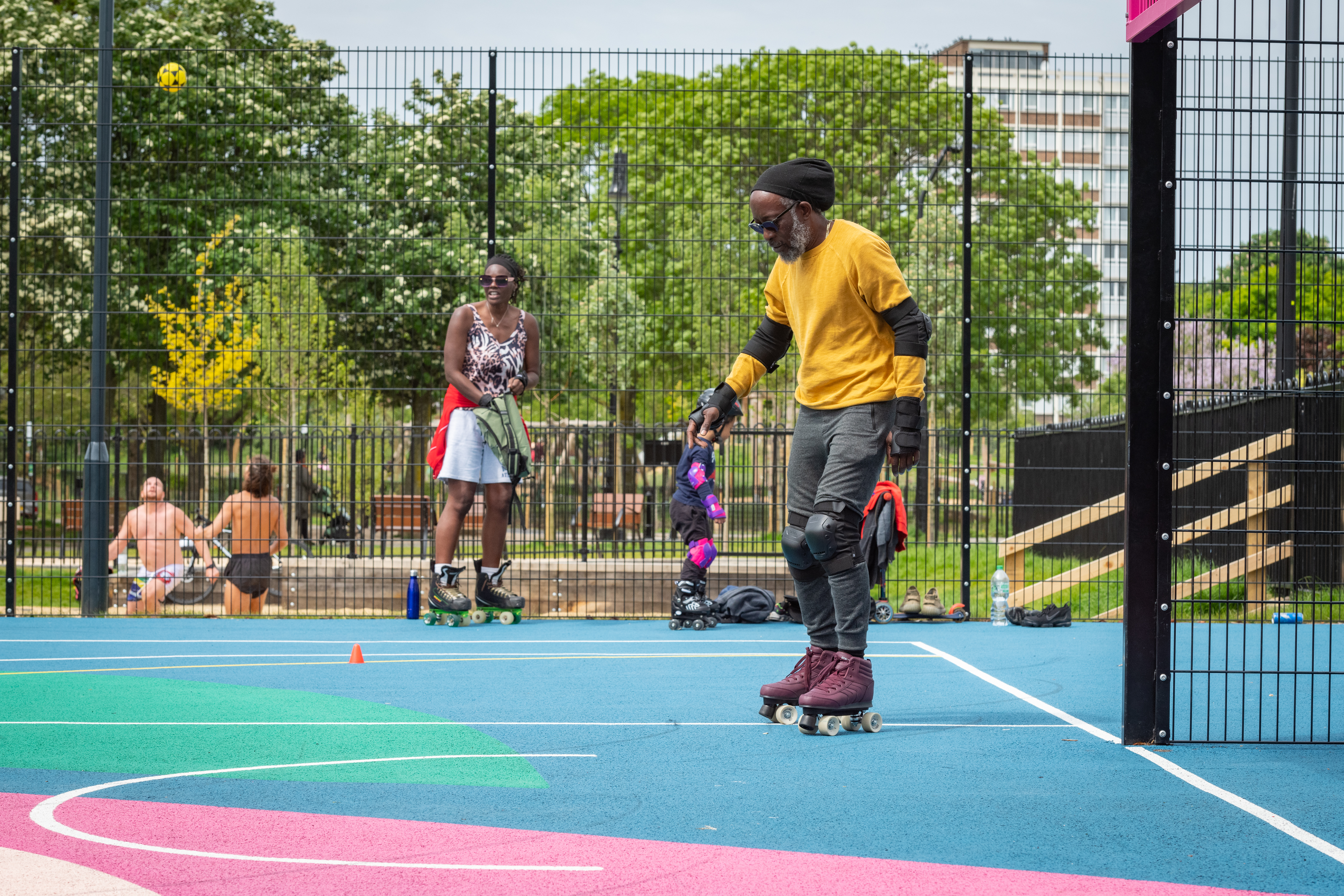 Person rollerblading in park