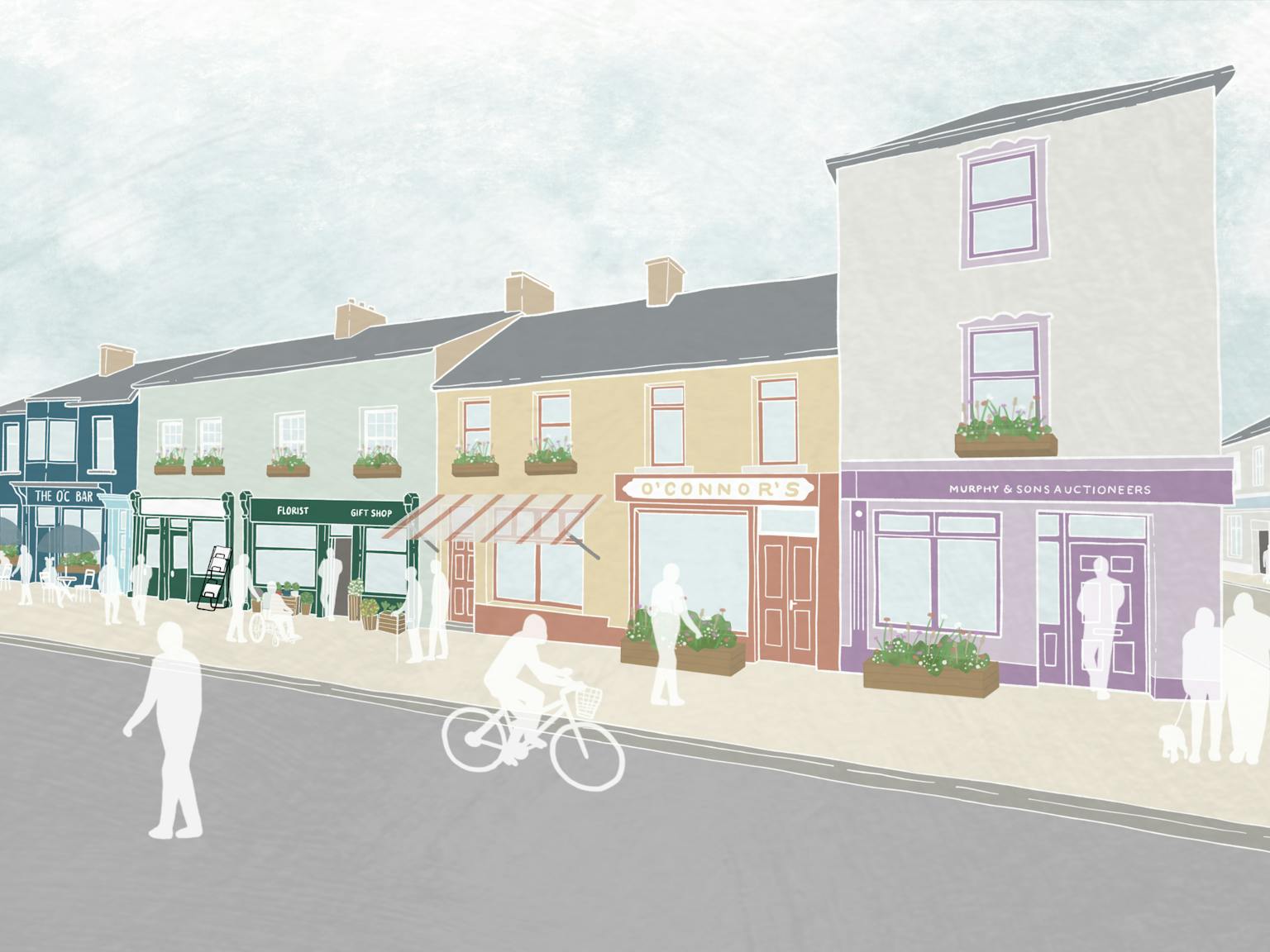 Graphic illustration of shop front view