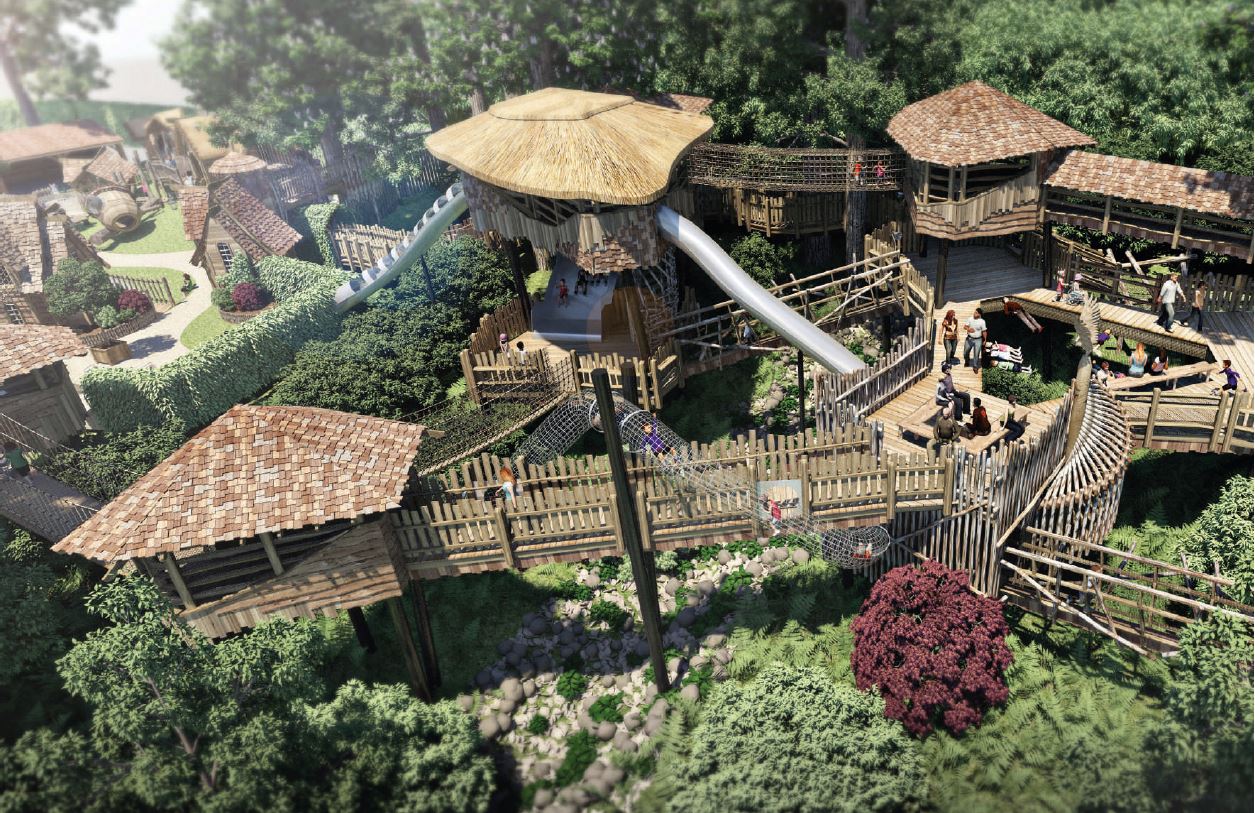 an aerial view of a playground