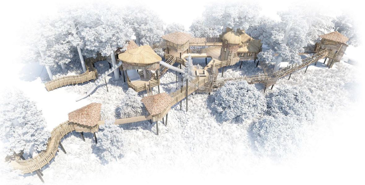 a tree house in the snow