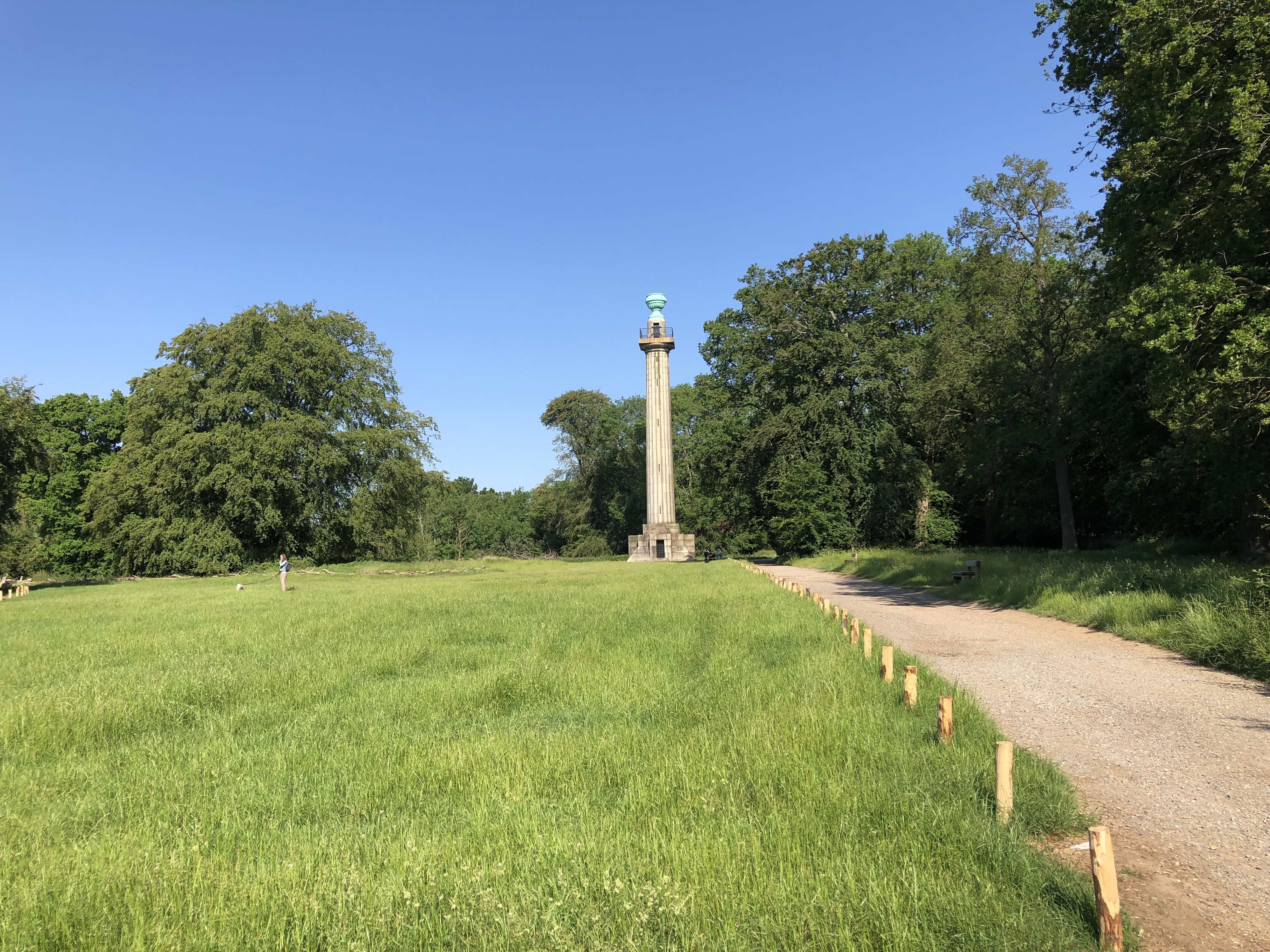 Ashridge Estate Monument, Chiltern Hills | England. Historic stone monument with a pointed roof overlooking rolling green hills in the Chiltern Hills, England