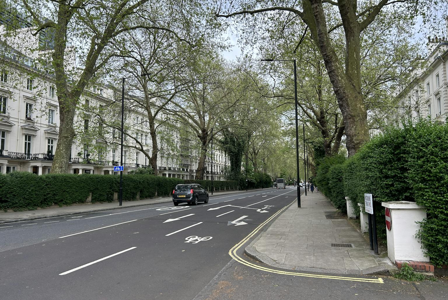 A street in London - lined with trees and white buildings