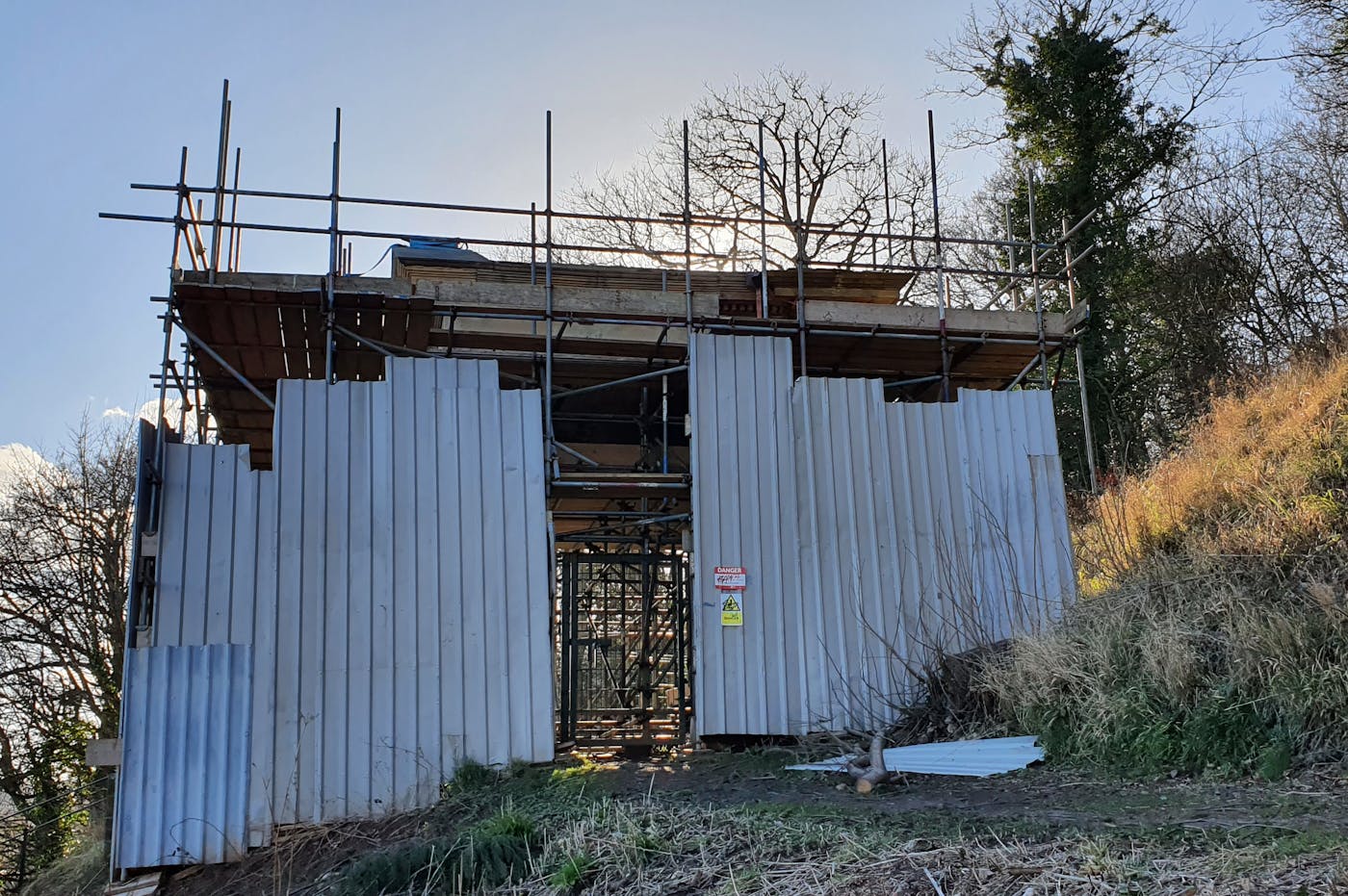Scaffolding set up around memorial for restoration works