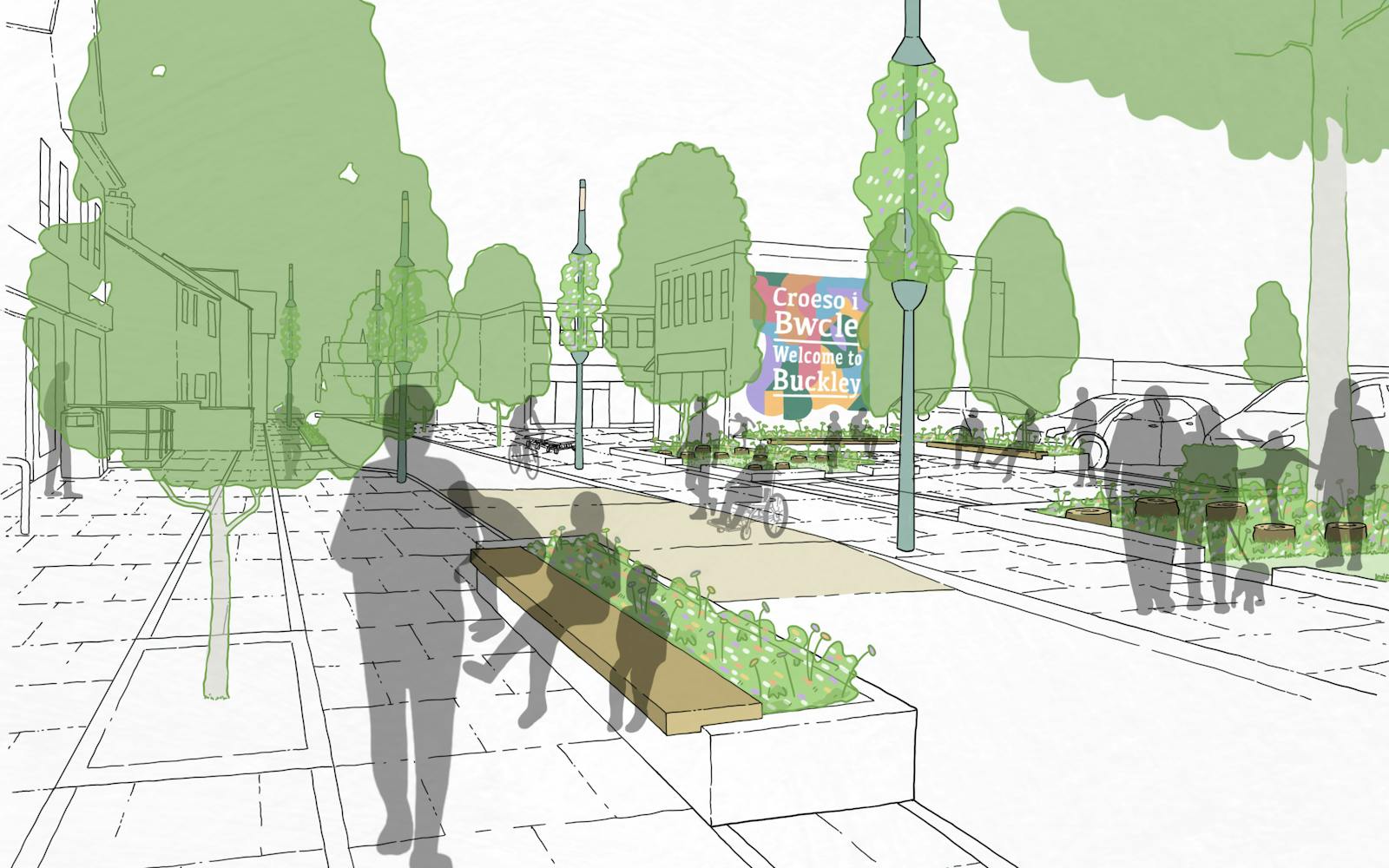 An artistic vision of a street with trees