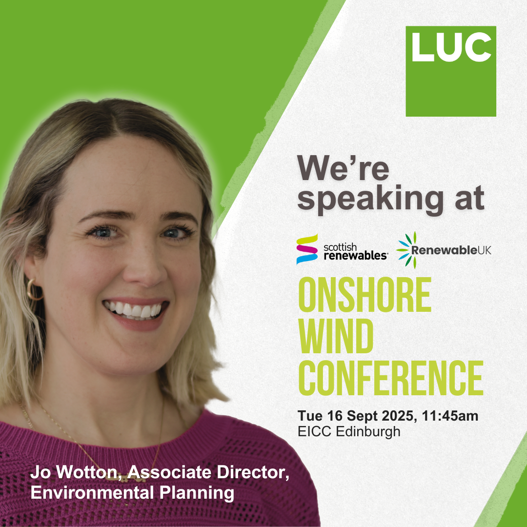 Speaker card of Jo Wotton, Associate Director in Environmental Planning at LUC, who will be speaking at the Onshore Wind Conference 2025.