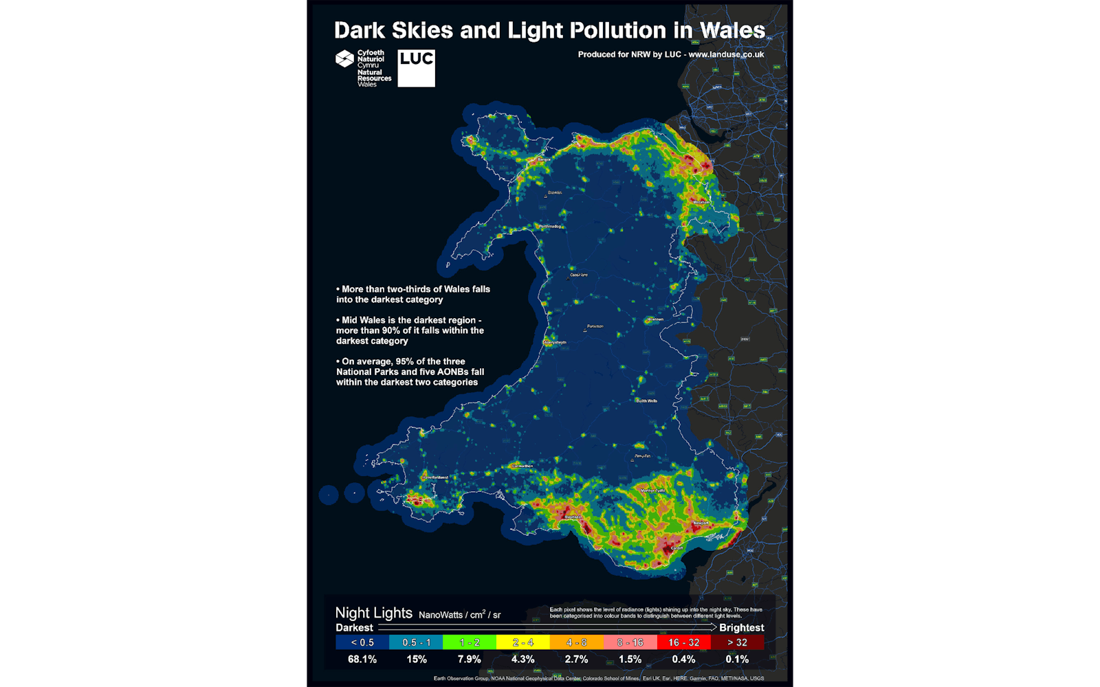 Dark Skies Map for Natural Resources Wales