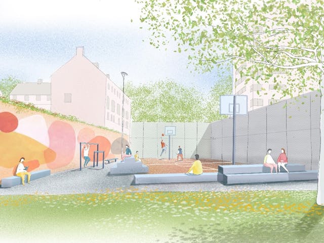 colourful graphic of a children's play area