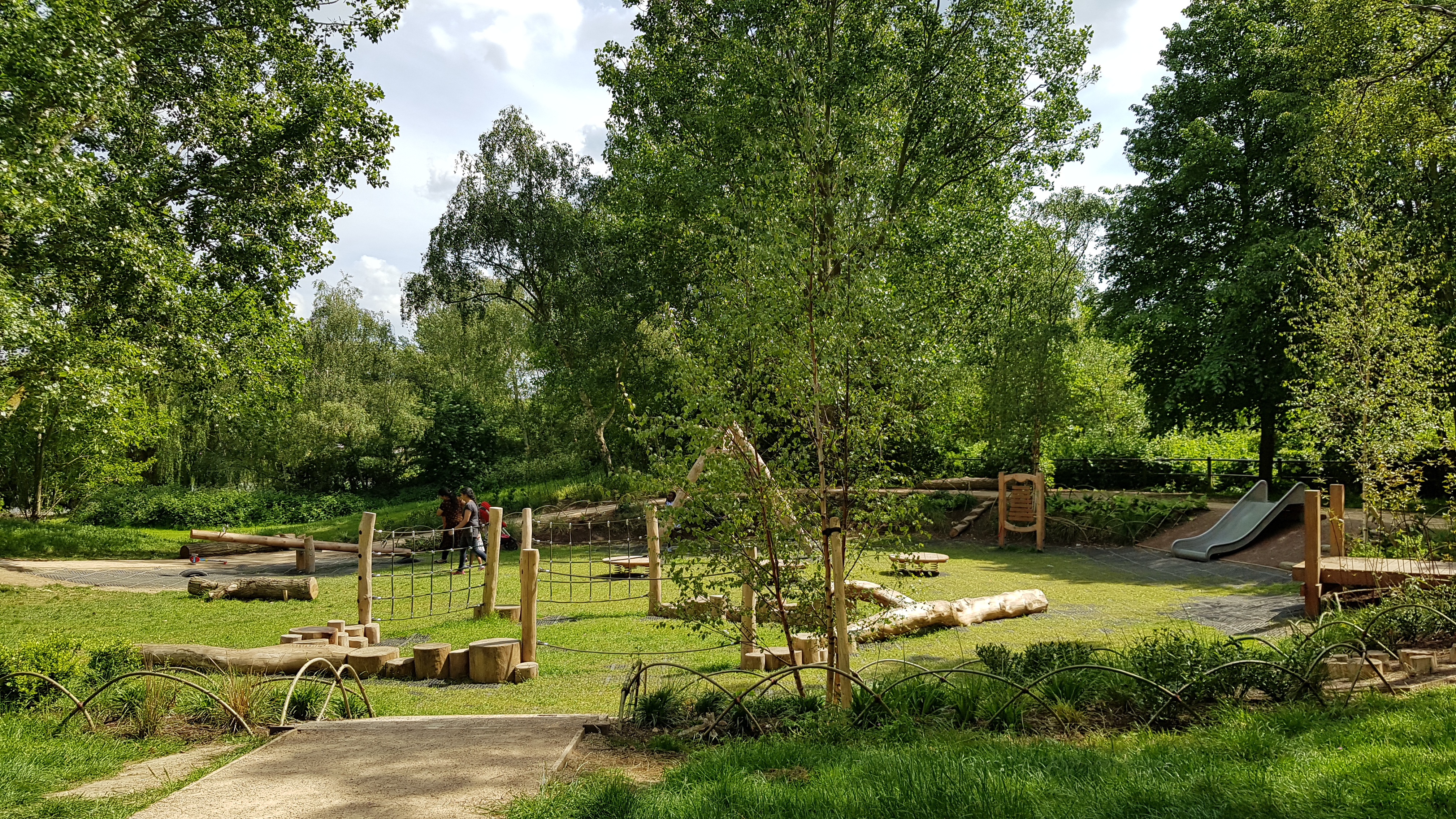 Children's play area in grassy area