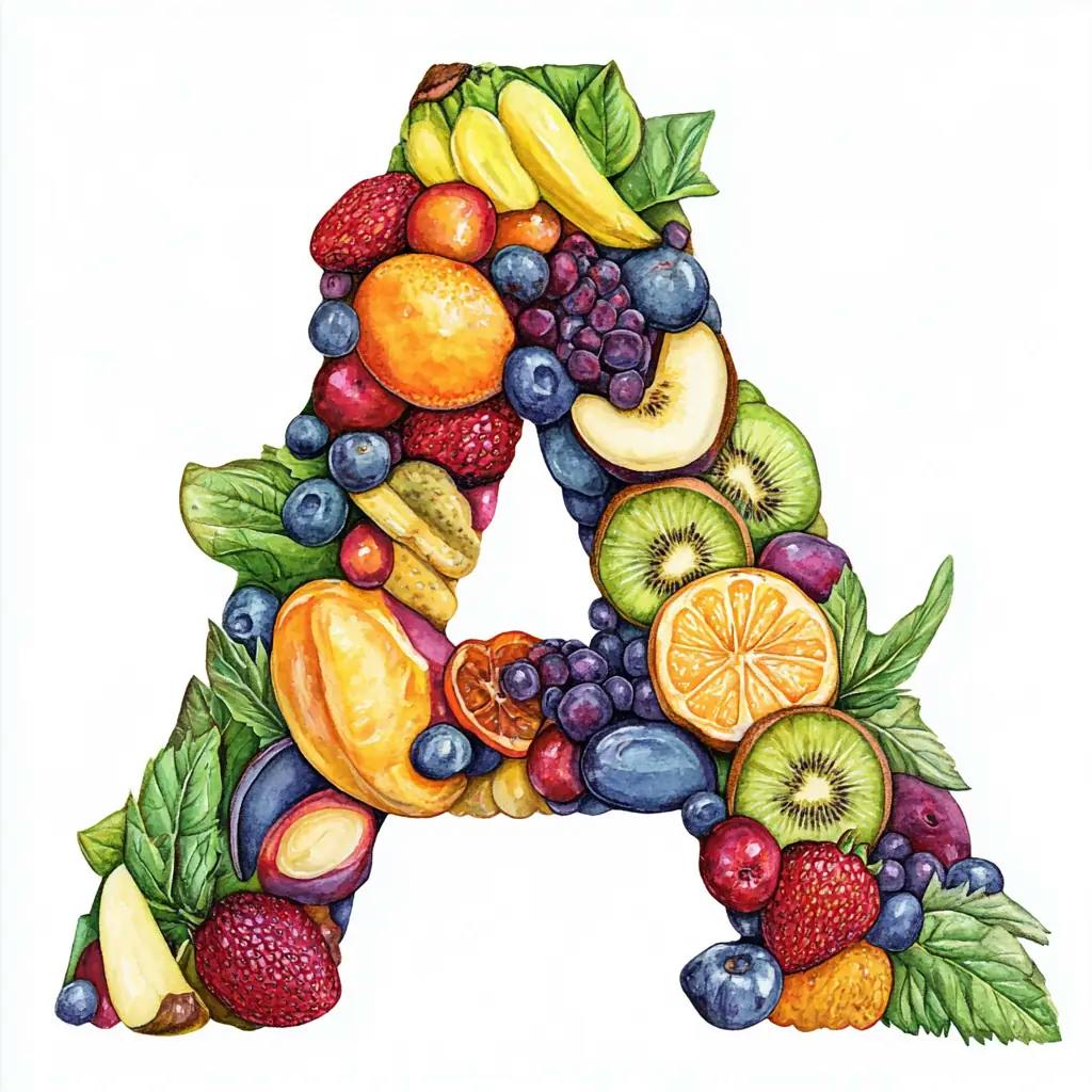 Buchstabe A aus Obst geformt