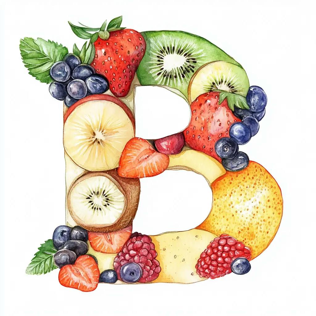 Buchstabe B aus Obst geformt