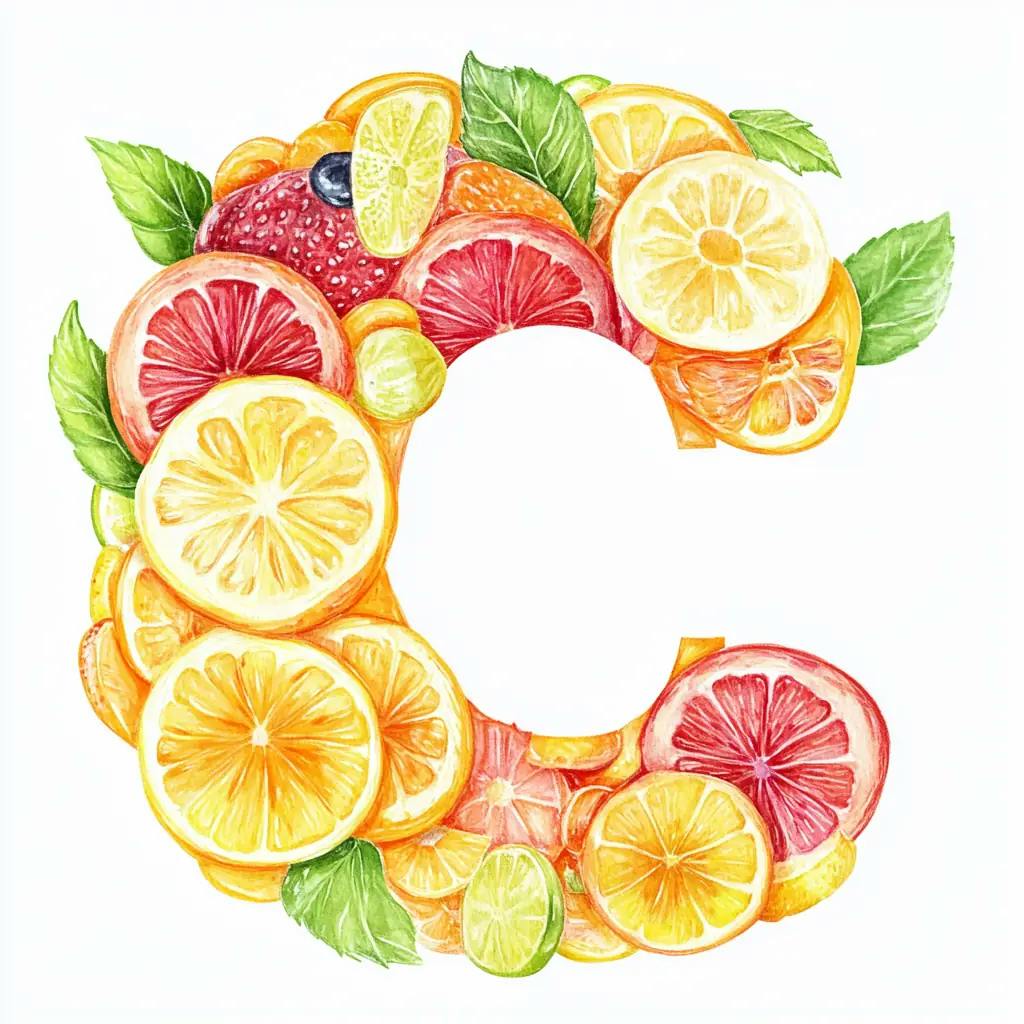 Buchstabe C aus Obst geformt