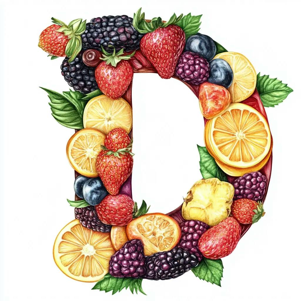 Buchstabe D aus Obst geformt