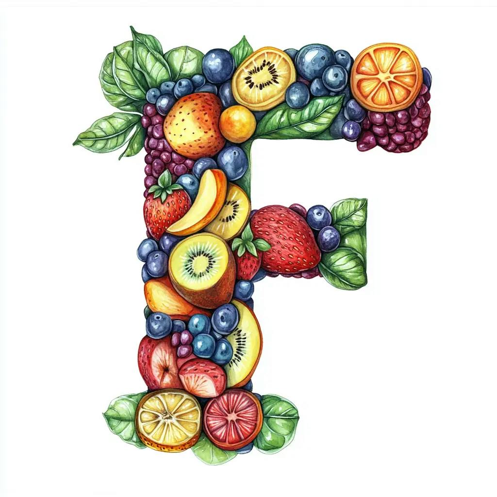 Buchstabe F aus Obst geformt