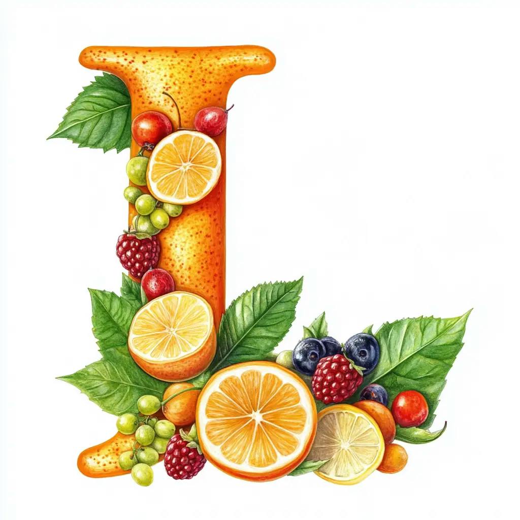Buchstabe L aus Obst geformt