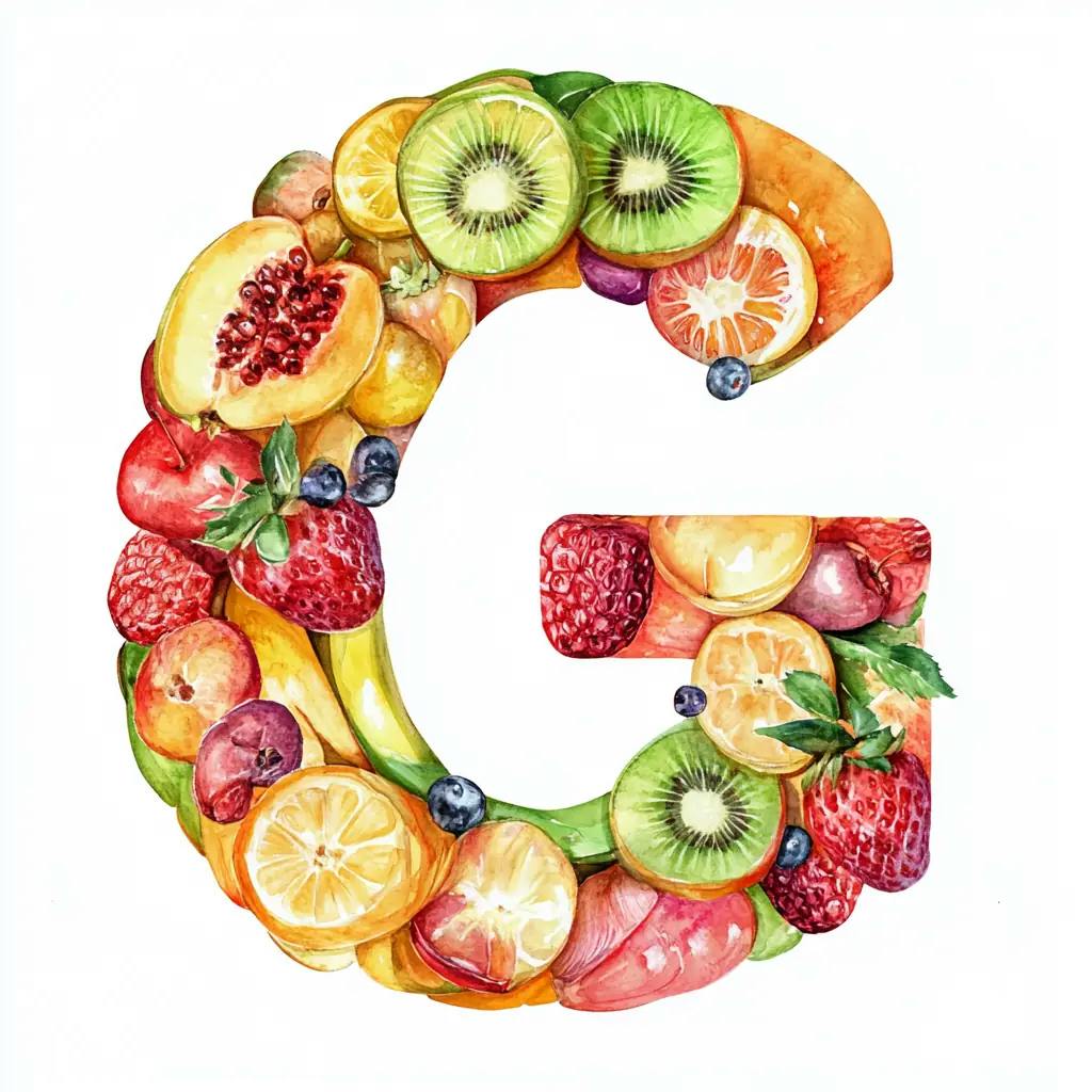 Buchstabe G aus Obst geformt