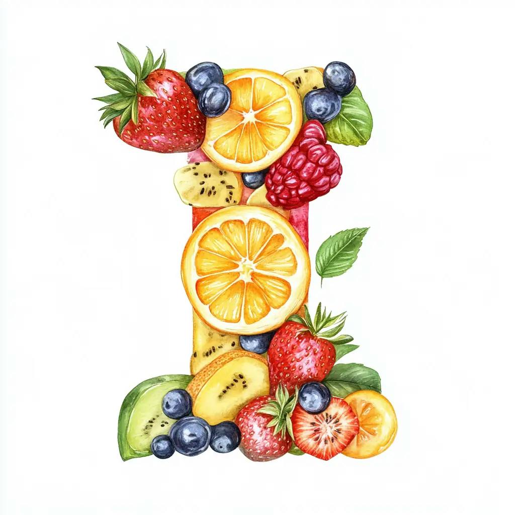 Buchstabe I aus Obst geformt