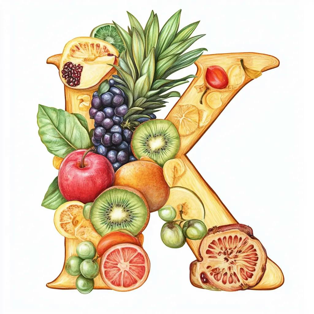 Buchstabe K aus Obst geformt